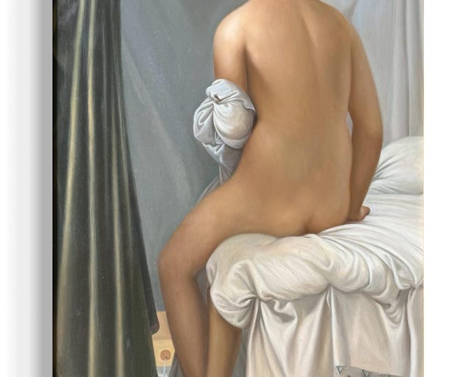 Original Artwork painting by T. Terry, Reproduction of The Valpinçon Bather by Jean-Auguste-Dominique Ingres 42x25