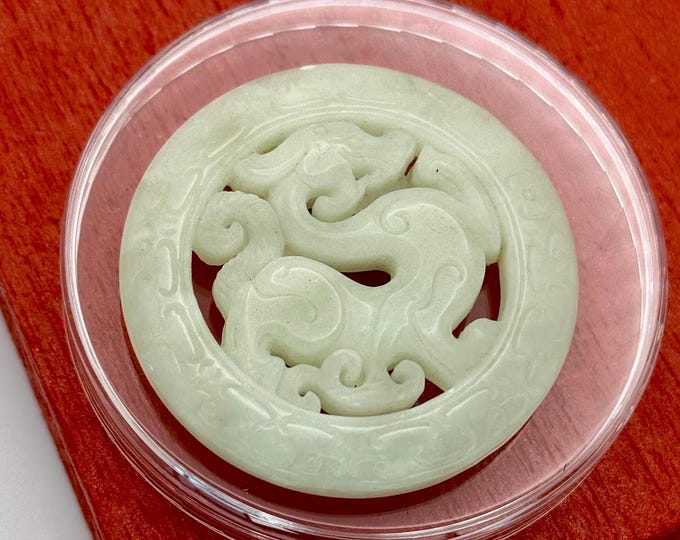 Old White Natural Jade Carved Amulet Medallion Pendant Fine Valuable Art Piece