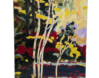 Abstract Birch Tree Forest Original Painting On Canvas Artwork Autumn Nature Art