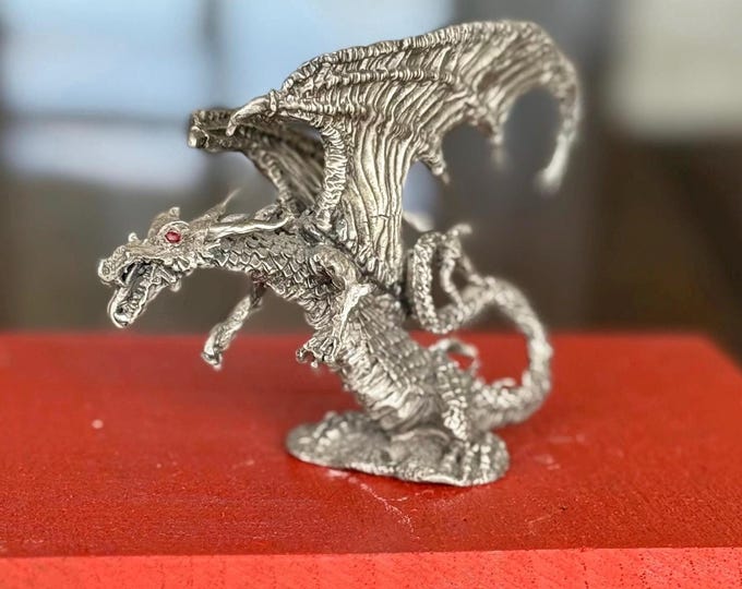 Vintage Rawcliffe Winged Dragon Figurine Pewter RF 3010 Jeweled Magic 1990s Art
