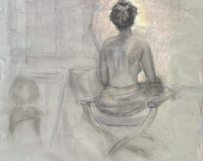 Seated Woman Nude Sketch Pastel Pencil Art Signed Dated Numbered On Back & Frame