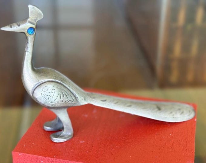 Vintage Solid Brass Male Peacock Bird Handcrafted Engraved Peacock Figurine Art