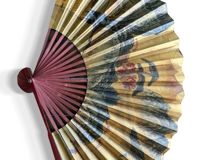 Decorative Gold Silk Hand Painted Large Red Bamboo Folding Fan Wall Art Chinese