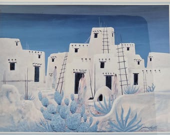 Southwestern Desert Adobe Pueblo Native Boho Blue Jim Prindiville Wall Art Print