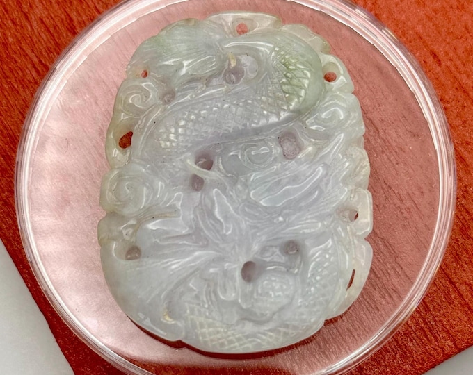 Fine Translucent Icy White Lavender Green Jade Jadeite Old Piece Pendant Medallion