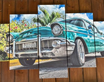 Retro 50s Chevy Chevrolet Cuba Car  Miami A Multi Panel Canvas Print Poster Art