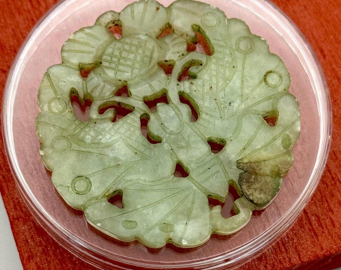Antique Old Green Jade Jadeite Butterfly Moth Cicada Carved Medallion Pendant