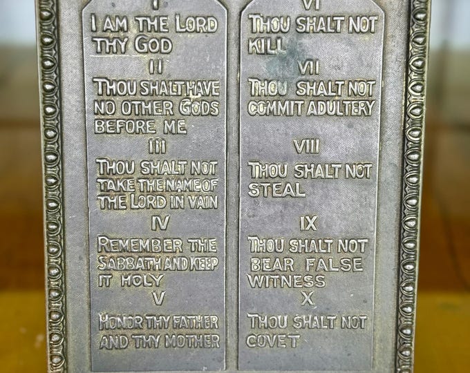 Antique Art Deco Solid Bronze Jewish 10 Ten Commandments Spelter Plaque Judaica