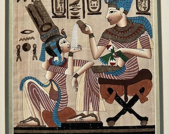 Original Hand Painted Authentic Egyptian Papyrus Signed Pharaoh Queen Art Decor
