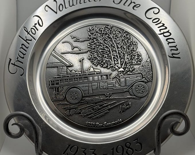 Vintage Wilton Pewter Plate 1933 Reo Seagrave A.Otwell Frankford Volunteer Fire Company
