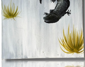 A painted canvas original artist artwork One Of A Kind Salamander minimalist art