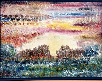 Textured Abstract Sunset Oil Painting – Vibrant Impressionist Landscape Decor