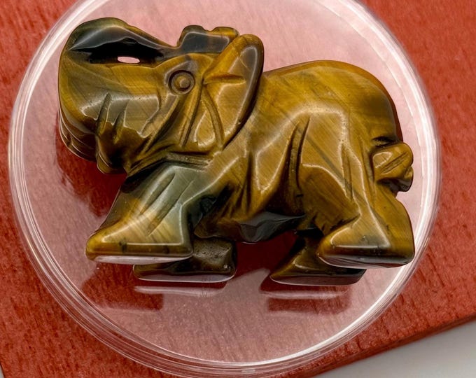 Lucky Miniature Elephant Tusk Carved Natural Tigers Eye Crystal Charm Figurine