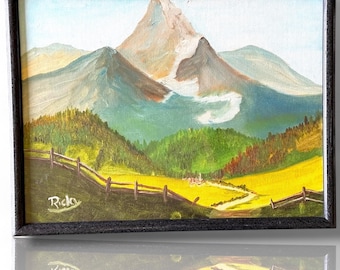 A signed original painted canvas Artist Artwork Mountains Landscape Scenery Art