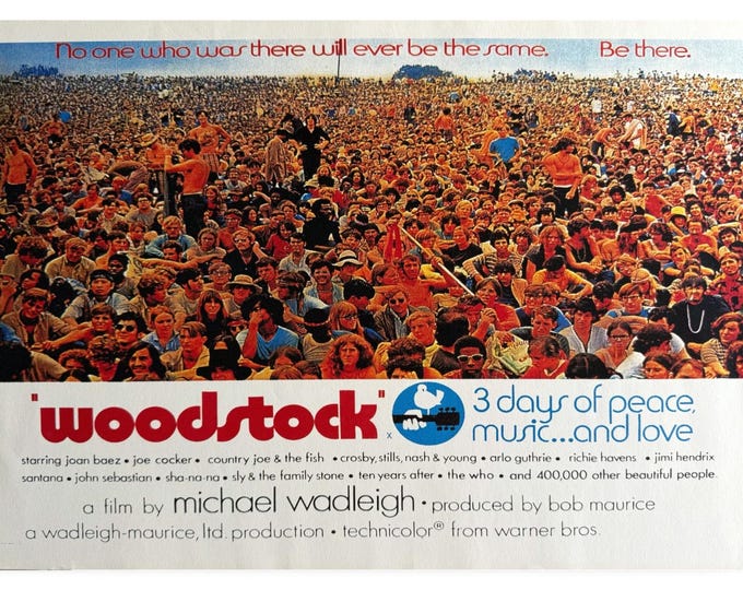 WOODSTOCK" 3 Days of Peace, Music...and LOVE. Crowd Scene Warner Bros poster
