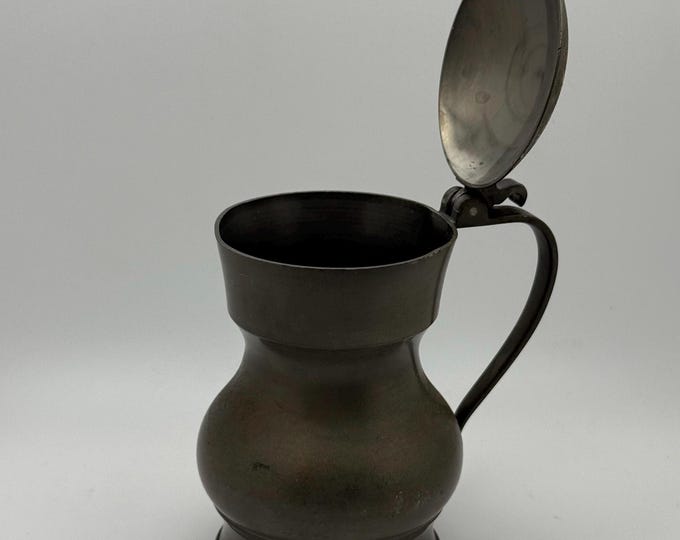 Small French Silver Etain Lidded Wine Jug Cup Fine Vintage Art