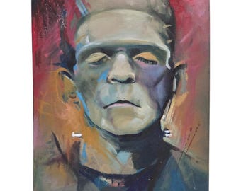 Frankenstein Monster Original Painting On Canvas Signed Horror Art Boris Karloff
