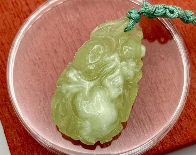 Antique Old Natural Green Jade Carved Fine Pendant Medallion Icy High Grade Item
