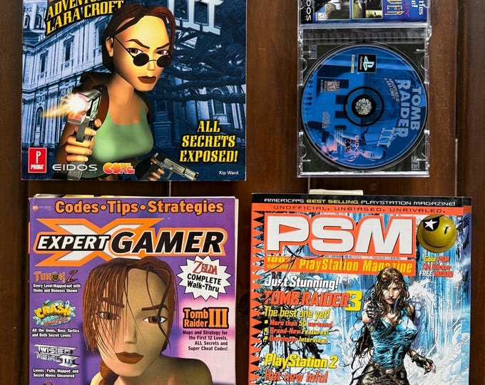Tomb Raider III Lara Croft PlayStation 1 PS1 Video Game Complete CIB Black - GAME - with three Strategy Guide Books