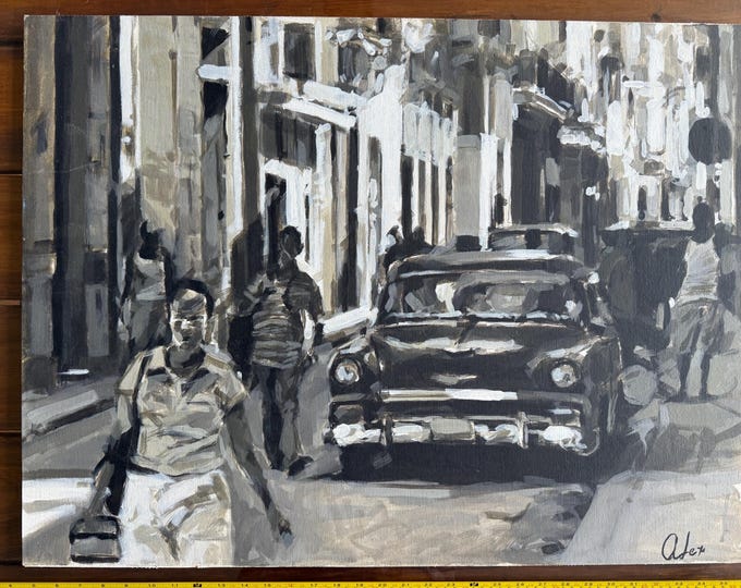 Vintage Original Impressionist Style Cuban City Street Art Oil Painting On Canvas