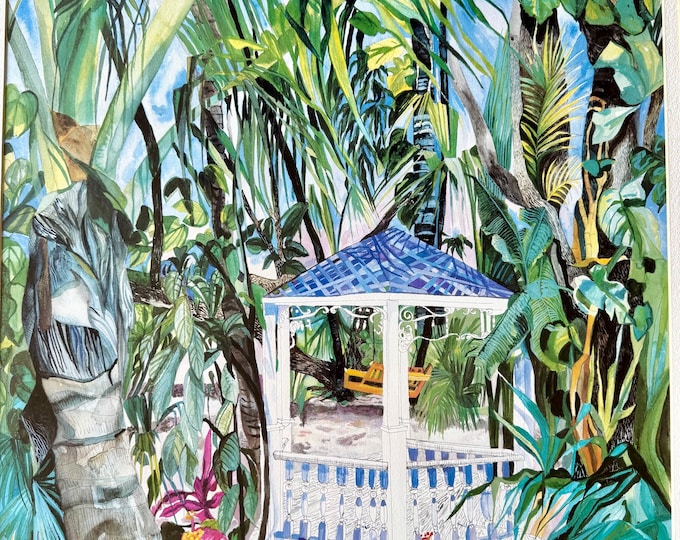Eileen Seitz 1991 Purple Gazebo Signed Framed Original Painting Artwork Key West