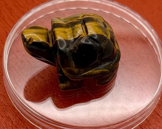 Adorable Miniature Turtle Carved Natural Tiger Eye Crystal Luck Charm Figurine