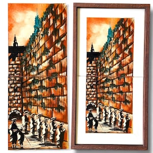 A Raizman Hand Painted Western Wall Jerusalem on Ceramic Tile Stacked Art Israel