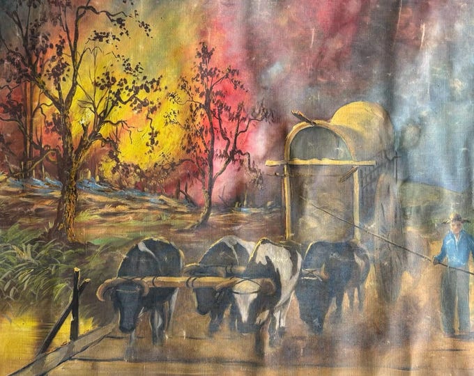 Benedito Luizi Cowboy Western Wagon Mill Road Exquisite Old Oil Painting Signed