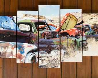 Antique Cars Vintage American Desert A Multi Panel Canvas Print Poster Wall Art