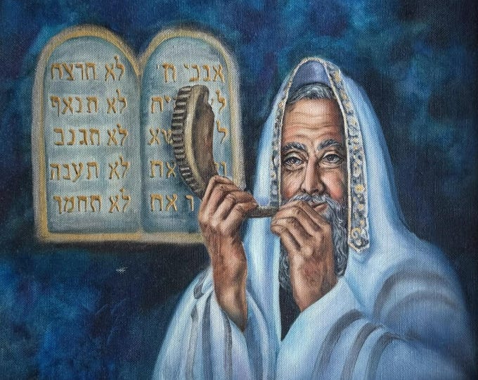 Original Painting By Michael Schofield Canvas Signed “Blowing The Shofar Judaic