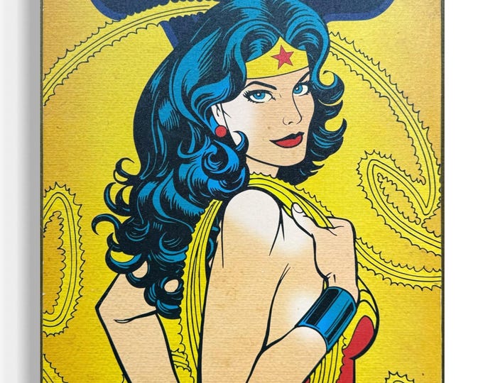 Vintage DC Print On Wood Wonder Woman Powers Comic Book Hero’s Wall Art
