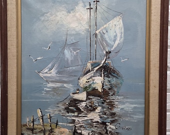 Original Oil Painting On Canvas Framed Signed Sailboat Nautical Seascape Artwork
