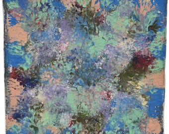Abstract Blot Floral Art Original Painting On Canvas Signed Blue & Green Artwork