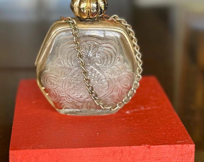 Vintage Avon Purse Petite Perfume Bottle Chain Handle Design Glass