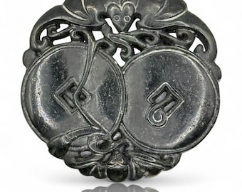 An Old Asian Natural Black Jade Amulet Round Hand Carved Bat Coin Medallion Art