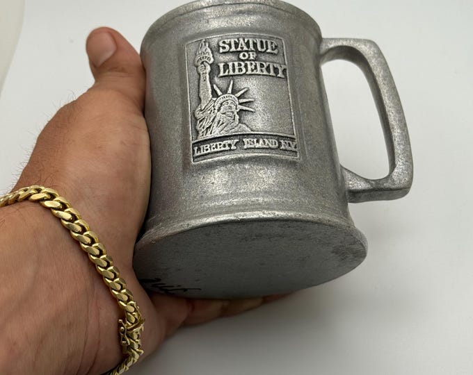 Vintage Pewter Cup Statue of Liberty Souvenir Tumbler  Drink Mug Made In USA Art