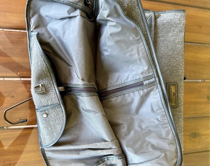 Classic Vintage Jordache Tweed Garment Suit Travel Leather Bag Luggage Carry On
