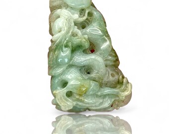 A Genuine Natural Burmese Jade Green White High Grad Fine Carved Pendant Amulet