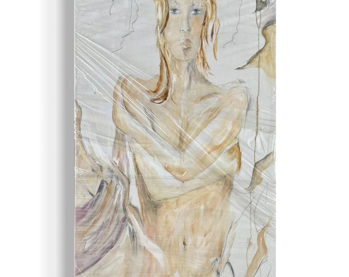 Large Artist Artwork Original Drawing Signed “Kim Skills”? Dated 2000 Woman Painting