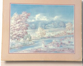 Vintage Matted Floral Print, Renaud Signed French Landscape Art