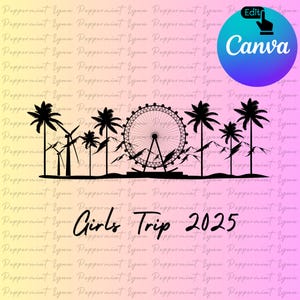 Palm Trees Ferris Wheel SVG: Girls Trip Image, Editable Canva Template (Digital Download)