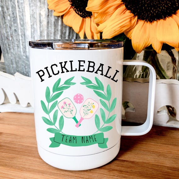 Personalized Pickleball Mug: Insulated Stainless Steel Mug with Lid