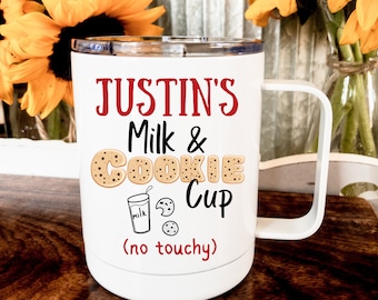 Milk and Cookie Cup / personalized / insulated with lid / Cute Milk and Cookie No Touchy / Gift idea for him her son daughter niece nephew
