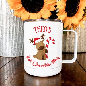 Personalized Christmas Reindeer Hot Chocolate Mug: Insulated Cocoa Mug