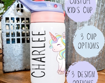12oz Unicorn Water Bottle With Name, Personalized Tumbler for Girl ...