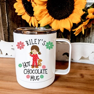 CHRISTMAS Mug / personalized/ insulated with lid / kid's hot chocolate mug cute Christmas gift idea for son daughter grandson granddaughter