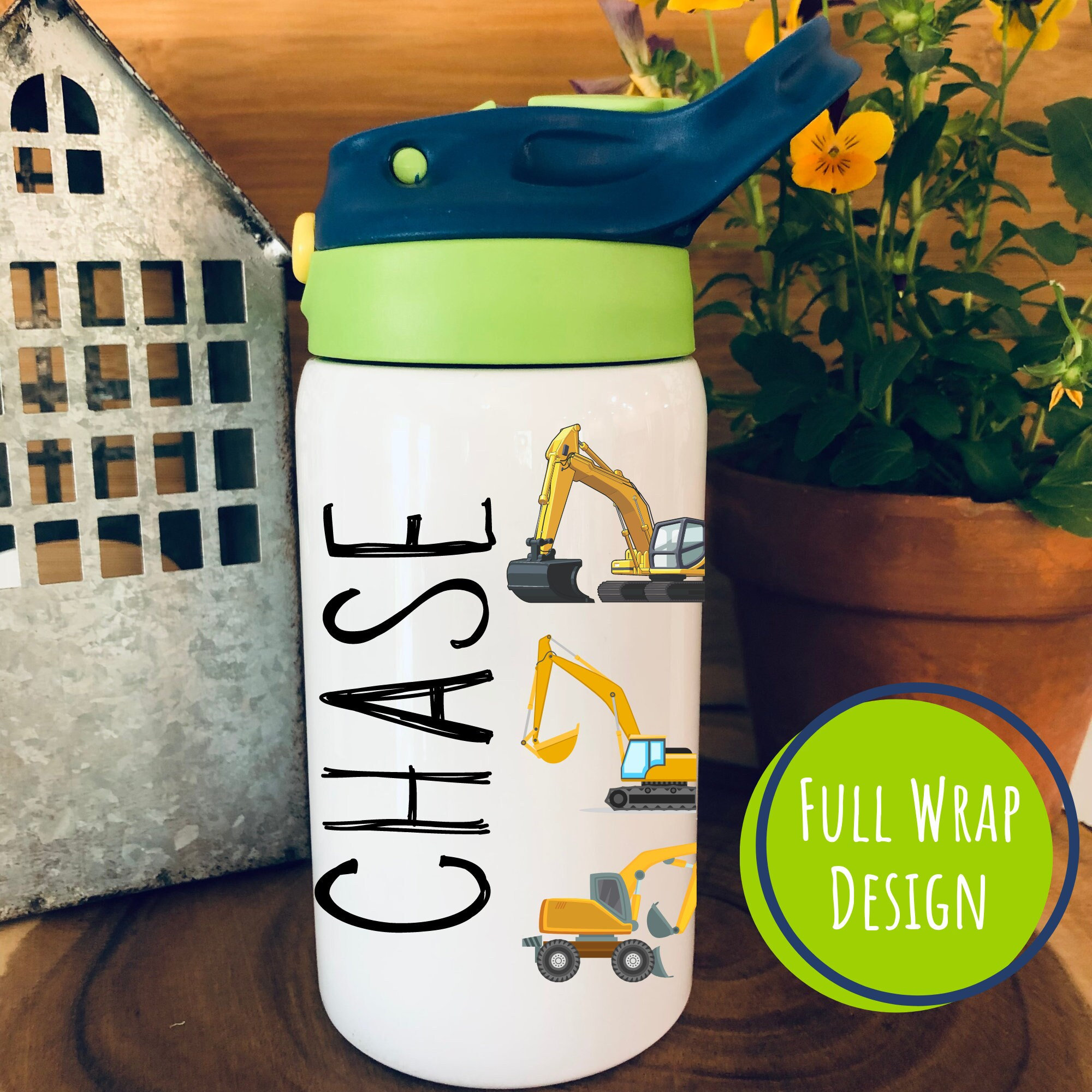 Kids Water Bottle Personalized, Insulated Thermal Mug with Popup Straw Lid,  Optional Carabiner Clip, 20oz