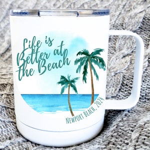 Personalized Beach Vacation Mug: Insulated Stainless Steel Travel Cup image 2