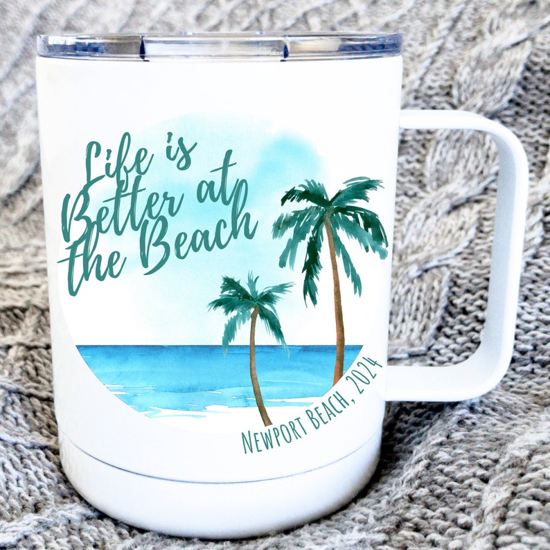 Personalized Beach Vacation Mug: Insulated Stainless Steel Travel Cup image 2