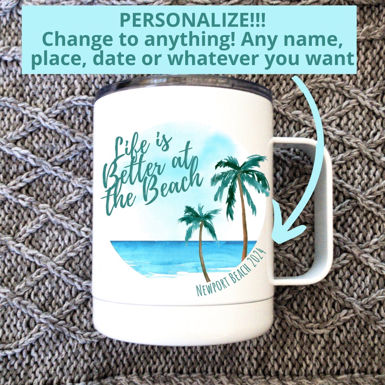 Personalized Beach Vacation Mug: Insulated Stainless Steel Travel Cup image 4